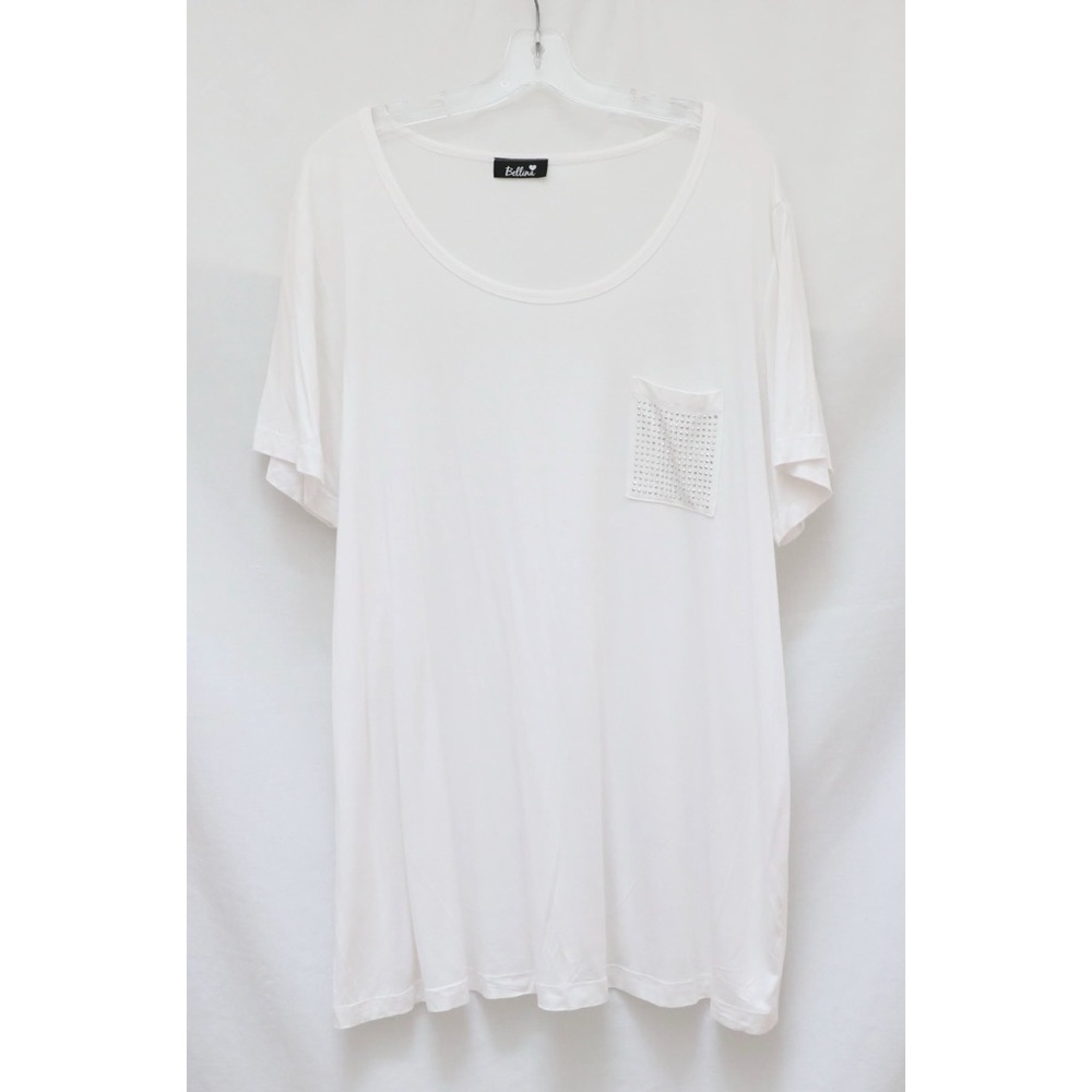 Bellina plus size tunic top 3X white t-shirt short sleeve studded pocket crystal